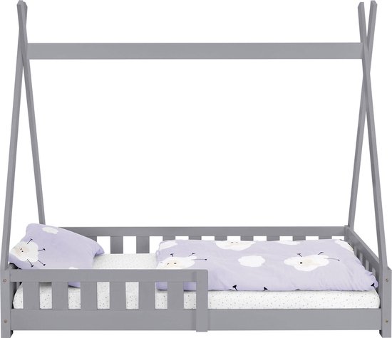 Kinderbed met uitvalbeveiliging en lattenbodem 80x160 cm Lichtgrijs grenen hout ML-Design