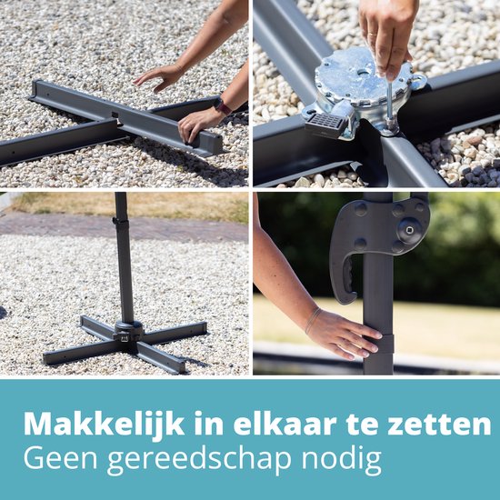 Homra Parasol met Voetpedaal - Stabiele Zweefparasol Luxe uitvoering - Ø300 cm - Draai- en Kantelbaar - Inclusief beschermhoes om makkelijk op te bergen en kruisvoet - Grijs