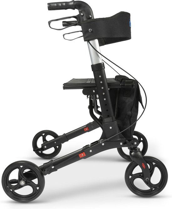 Dunimed Premium Lichtgewicht Rollator met Stokhouder en Tas - Opvouwbare Rollator voor Binnen & Buiten - Dubbel inklapbaar - Met Parkeerrem en comfortabele Rugleuning - Zwart