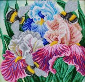 BORDUURPAKKET met kralen/parels - Irises and Bumblebees - Irissen en Hommeltjes - VDV