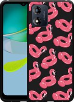 Cazy Hoesje Zwart geschikt voor Motorola Moto E13 4G Inflatable Flamingos