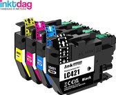 Inktdag inktcartridges multipack 4 stuks for lc421xl brother inktpatronenset ,LC-421 inktcartridges voor Brother DCP-J1050DW, DCP-J1140DW, MFC-J1010DW