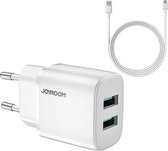 Joyroom 2.4A Dual chargeur USB-A avec fonction de charge rapide - avec câble USB Type-C - Wit