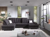 canapé d'angle karina - tissu anthracite - avec espace de rangement et fonction couchage - salon d'angle avec lit et espace de rangement - seatenbedden.be