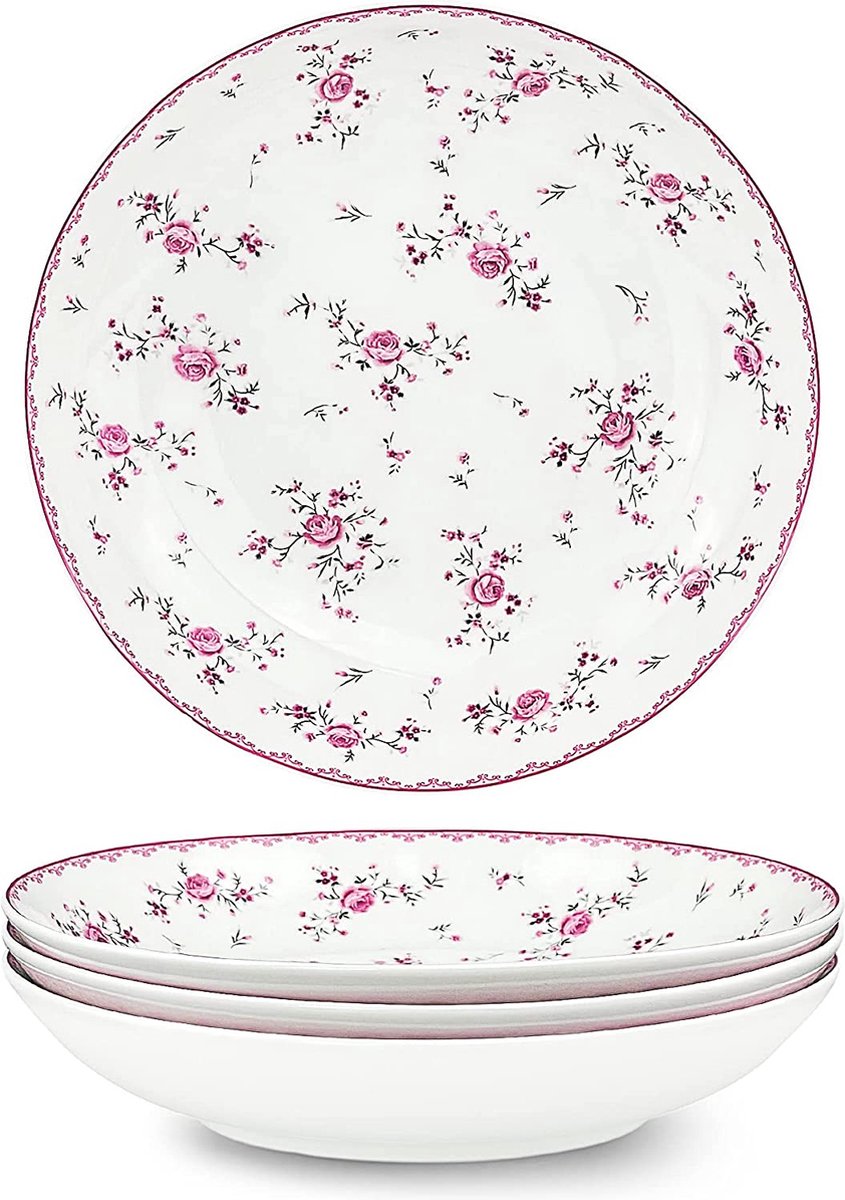 20 cm roze porseleinen saladeborden set van 4 dessertborden, koninklijk vintage, keuken pastabord, slakom van keramiek