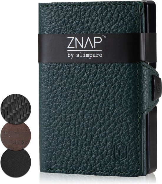 Slimpuro Znap Slim Wallet - 12 Pasjes - Muntvak - 8,9 X 1,8 X 6,3 cm (Bxhxd) RFID Bescherming - Donkergroen