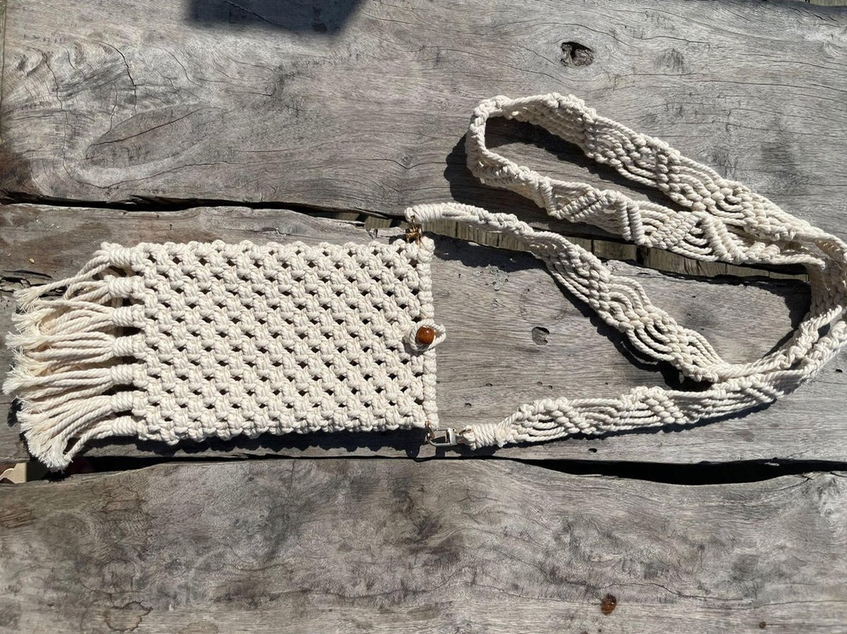 Macrame Tas - Macrame sping - hand tas ecru - schauder tas- naturel kleur
