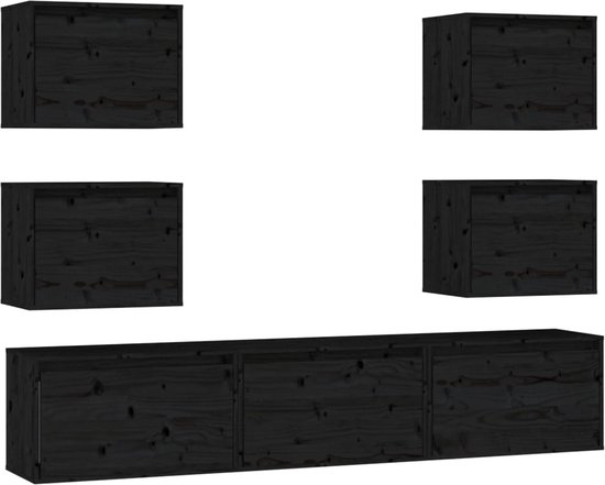 vidaXL - Tv-meubelen - 7 - st - massief - grenenhout - zwart