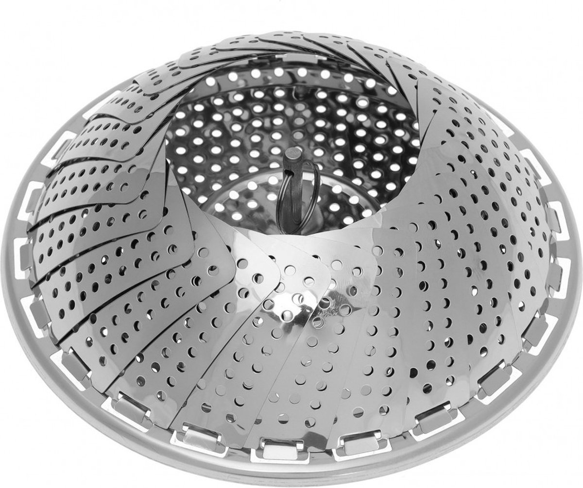 KINGHOFF - Stoommandje - Groente Stomer voor Pan - Stoominzet Opvouwbaar - Gezond Koken zonder Olie - Stoomrek Keuken - Staal - Ø28cm - Zilver — cadeau in Kookcadeaus - foto 2