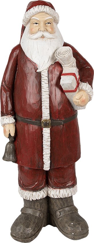 Clayre & Eef Beeld Kerstman 18x14x46 cm Rood Polyresin Kerstdecoratie