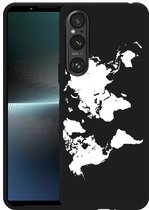 Cazy Hoesje Zwart geschikt voor Sony Xperia 1 V World Map