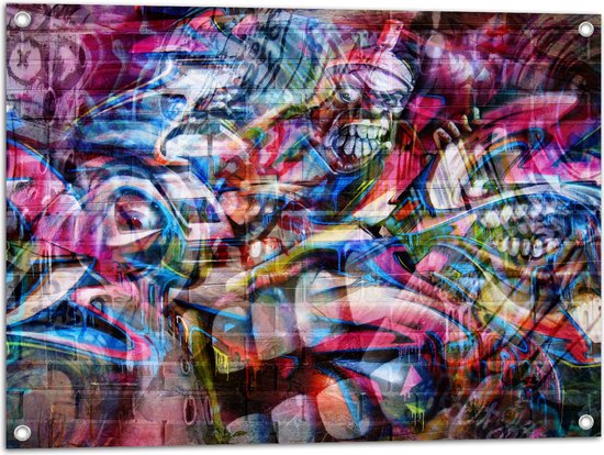 Tuinposter – Graffiti Tekening van Mensen en Figuren - 80x60 cm Foto op Tuinposter (wanddecoratie voor buiten en binnen)
