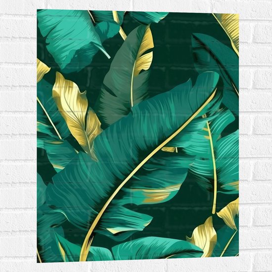 Muursticker - Groene Palmbladeren met Gouden Details - 60x80 cm Foto op Muursticker
