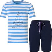 Phil & Co Shortama Heren Maritim Pyjama Set Gestreept Lichtblauw - Maat XXL - Korte Pyjama