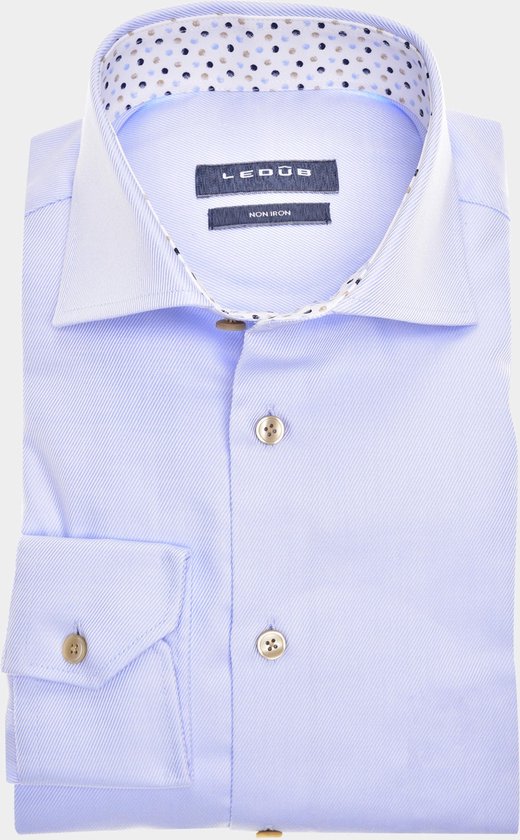 Ledub modern fit overhemd - lichtblauw - Strijkvriendelijk - Boordmaat: 40