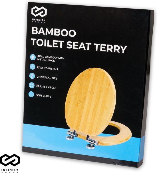 Infinity Goods Abattant WC en Bamboe Terry - Abattant WC avec Couvercle - Fermeture Amortie - Charnières en Acier Inoxydable - Matériel de Montage Inclus