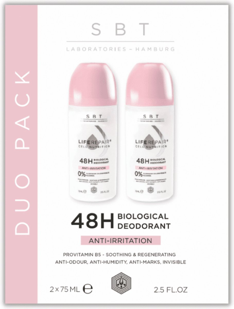 SBT Duo Pack Anti-Irritatie Deodorant | Respecteert de huidmicrobioom | Kalmeert | 2x75ml