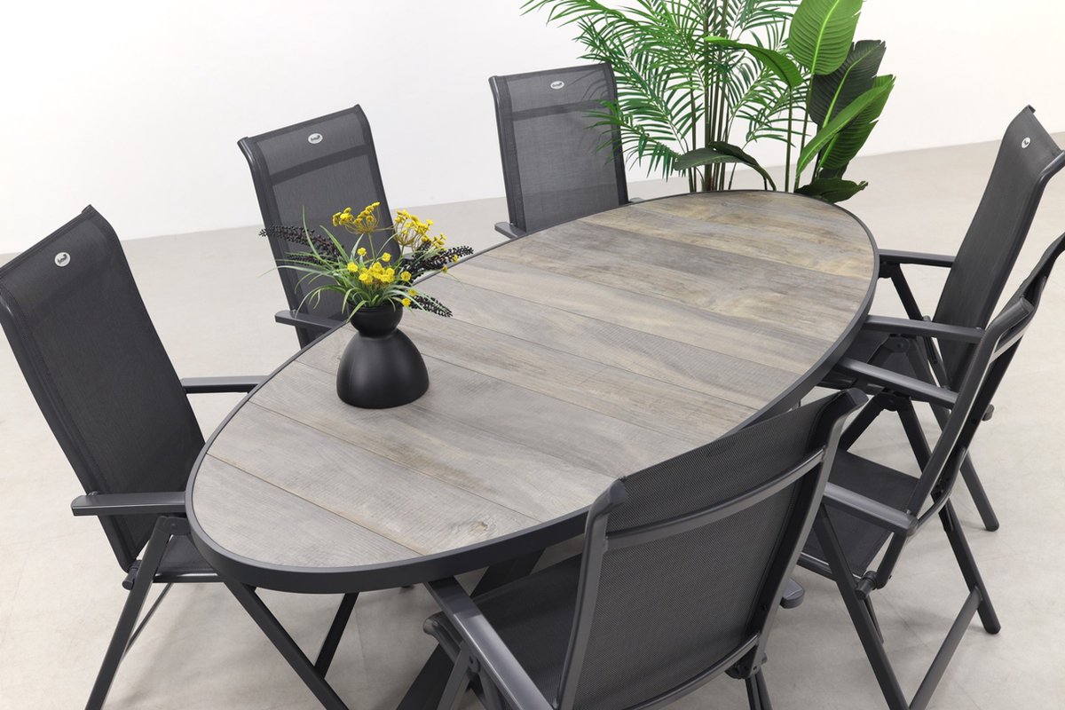 Hartman Milaan/Silva wood-look 240x115 cm oval garden dining set - 7-piece
