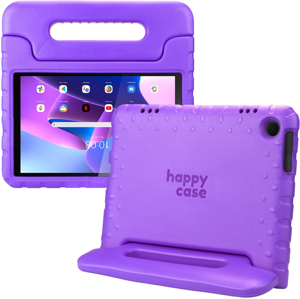 HappyCase Kinder Tablethoes Geschikt voor Lenovo Tab M10 Gen 3 (10.1) | Kindvriendelijke Hoes | Beschemhoes | Kinderhoes | met Handvat en Standaard | Paars