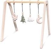 Houten babygym | Massief houten speelboog met bosdieren hangers - blank | toddie.nl