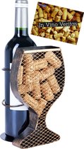BRUBAKER Wijnfleshouder met kurkopslag - Wijnglas metalen decoratie met verzameldoos voor wijnkurken - Deco Object Fleshouder met wenskaart als wijncadeau voor vrouwen en mannen