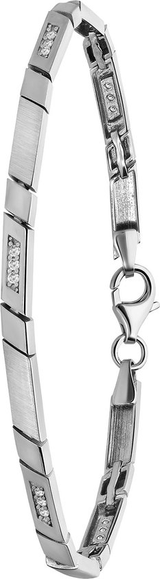 Lucardi Dames Armband mat/glans met zirkonia - Echt Zilver - Armband - Cadeau - 19 cm - Zilverkleurig