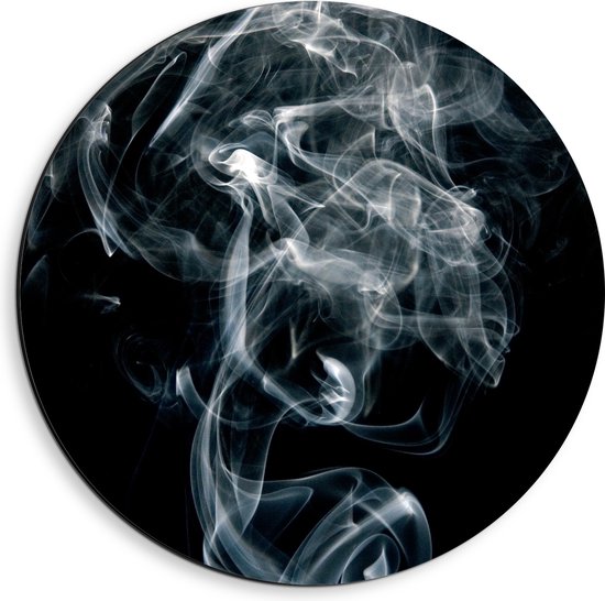 Dibond Muurcirkel - Rookwolken tegen Zwarte Achtergrond - 40x40 cm Foto op Aluminium Muurcirkel (met ophangsysteem)