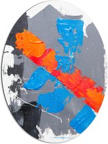 Dibond Ovaal - Grijze, Blauwe en Oranje Verfvakken op Witte Achtrgrond - 72x96 cm Foto op Ovaal (Met Ophangsysteem)