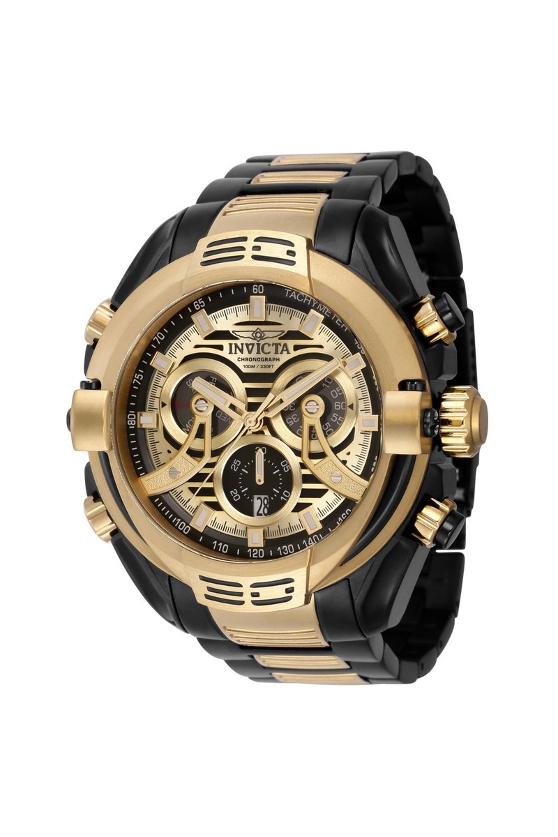 Invicta Mammoth 37526 Heren Horloge - Waterdicht - Analoog - Quartz Uurwerk - Roestvrij Staal met gouden Wijzerplaat -54mm