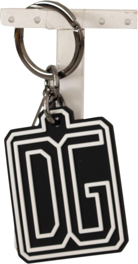 Zwart wit DG rubberen logo zilveren ring sleutelhanger