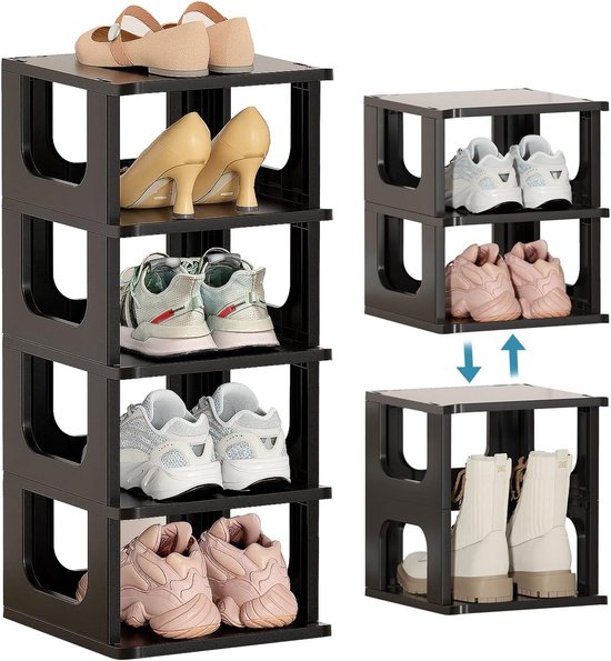 Schoenenrek 5 niveaus schoenenrek smal zwart schoenenrek schoenenopslag ruimtebesparend stapelbaar schoenenrek voor entree, hal, slaapkamer