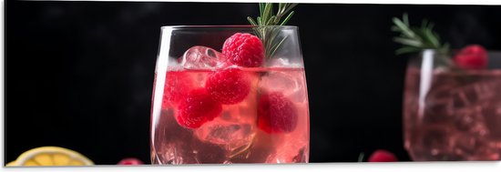 Dibond - Frambozen Cocktail in Glas - 90x30 cm Foto op Aluminium (Met Ophangsysteem)