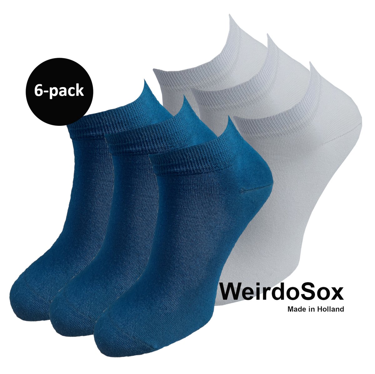 WeirdoSox Bamboe naadloze sneaker sokken Marine / Wit - Anti zweet - Anti bacterieel - Dames en heren - 6 Paar - Maat 43/46