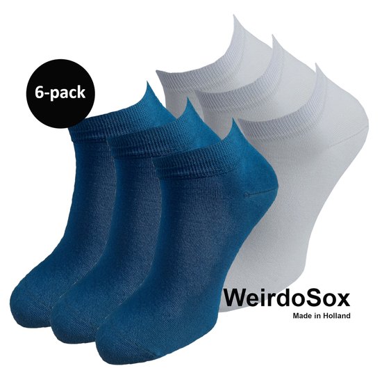 WeirdoSox Bamboe naadloze sneaker sokken Marine / Wit - Anti zweet - Anti bacterieel - Dames en heren - 6 Paar - Maat 43/46