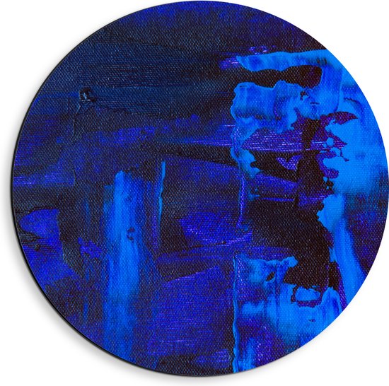 Dibond Muurcirkel - Felblauwe Vlekken tegen Donkerblauwe Achtergrond - 40x40 cm Foto op Aluminium Muurcirkel (met ophangsysteem)