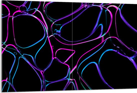 Acrylglas - Blauw, Roze en Paarse Cirkels op Zwarte Achtergrond - 120x80 cm Foto op Acrylglas (Wanddecoratie op Acrylaat)