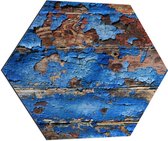 Dibond Hexagon - Blauw Afgebladerde Verf - 70x60.9 cm Foto op Hexagon (Met Ophangsysteem)