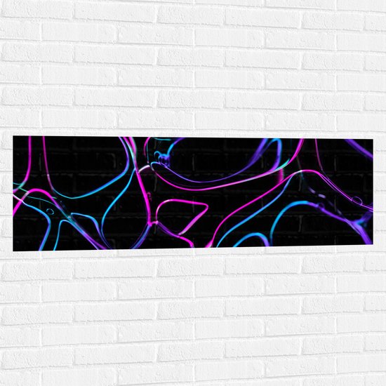 Muursticker - Blauw, Roze en Paarse Cirkels op Zwarte Achtergrond - 120x40 cm Foto op Muursticker