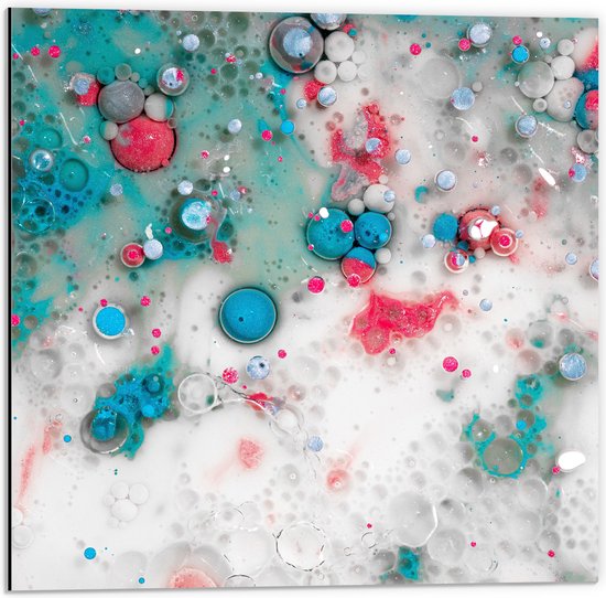 Dibond - Blauwe en Roze Vlekken tegen Witte Achtergrond - 50x50 cm Foto op Aluminium (Wanddecoratie van metaal)