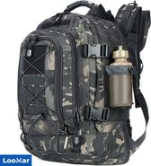 LooMar Backpack Groot - Militaire Rugzak - 50-60 liter - Zwart Camouflage - Waterdicht - Dames – Heren – Geschikt voor Laptop, Reizen, School