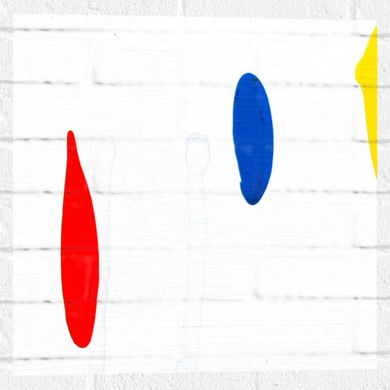 Muursticker - Rode, Blauwe en Gele Vlek op Witte Achtergrond - 50x50 cm Foto op Muursticker