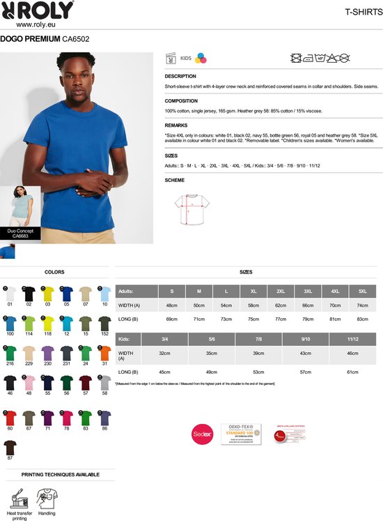 15 Pack Roly Dogo Heren T-Shirt 100% katoen Ronde hals Licht Blauw, Maat XL