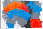 Dibond - Oranje, Rode Blauwe en Grijze Verfvlekken op Witte Achtergrond - 105x70 cm Foto op Aluminium (Wanddecoratie van metaal)