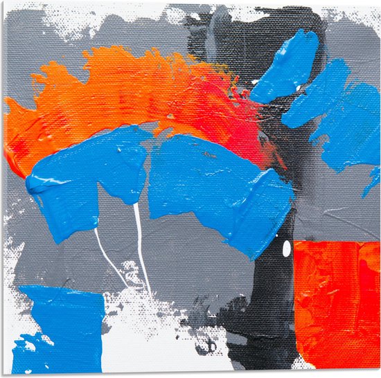 Acrylglas - Oranje, Rode Blauwe en Grijze Verfvlekken op Witte Achtergrond - 50x50 cm Foto op Acrylglas (Met Ophangsysteem)