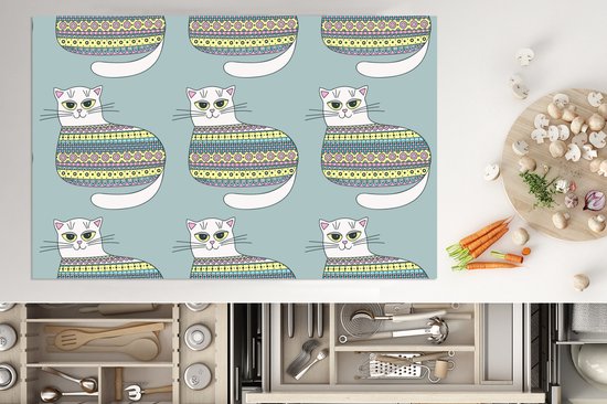 KitchenYeah® Inductie beschermer 81.6x52.7 cm - Meisje - Katten - Trui - Patronen - Girl - Kids - Kinderen - Meiden - Kookplaataccessoires - Afdekplaat voor kookplaat - Inductiebeschermer - Inductiemat - Inductieplaat mat