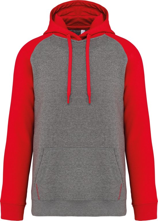Tweekleurige hoodie met capuchon 'Proact' Grey Heather/Red - M