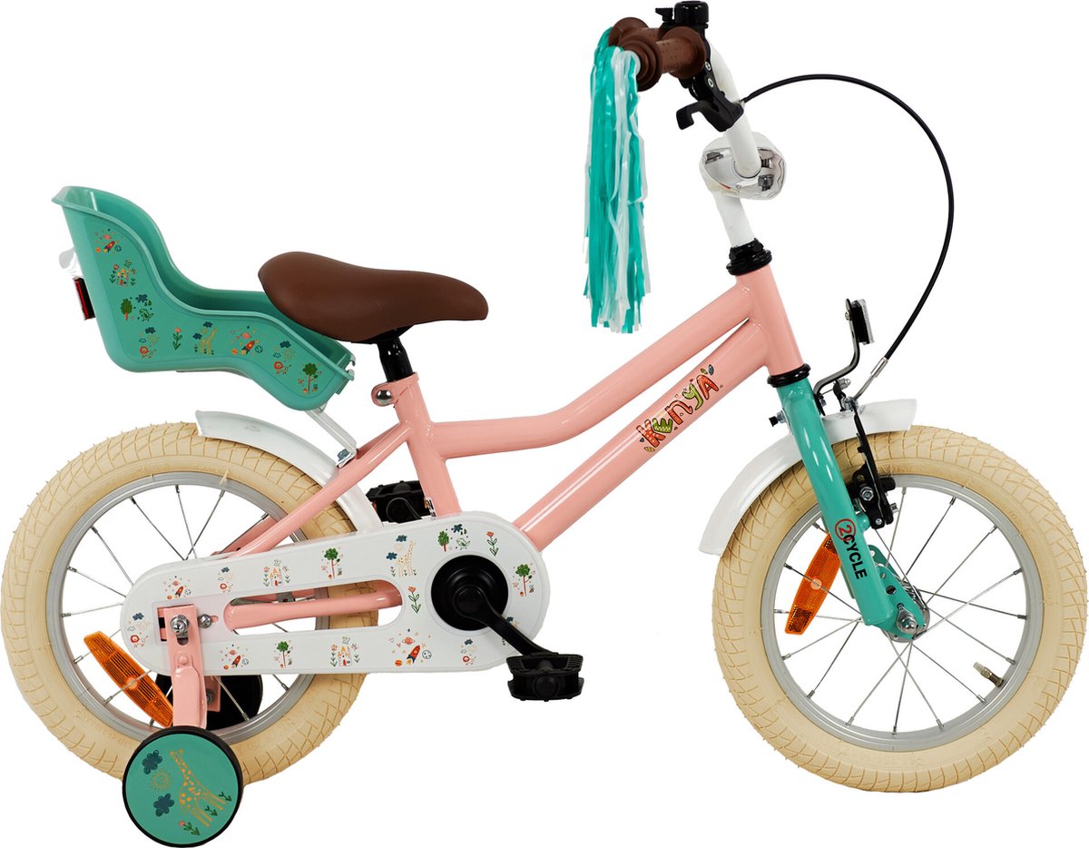 2Cycle Kenya - Kinderfiets - 14 inch - Roze - met Poppenzitje - Meisjesfiets - 14 inch fiets