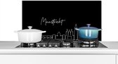 Spatscherm keuken 90x45 cm - Kookplaat achterwand Skyline - Maastricht - Stad - Line art - Zwart wit - Muurbeschermer - Spatwand fornuis - Hoogwaardig aluminium