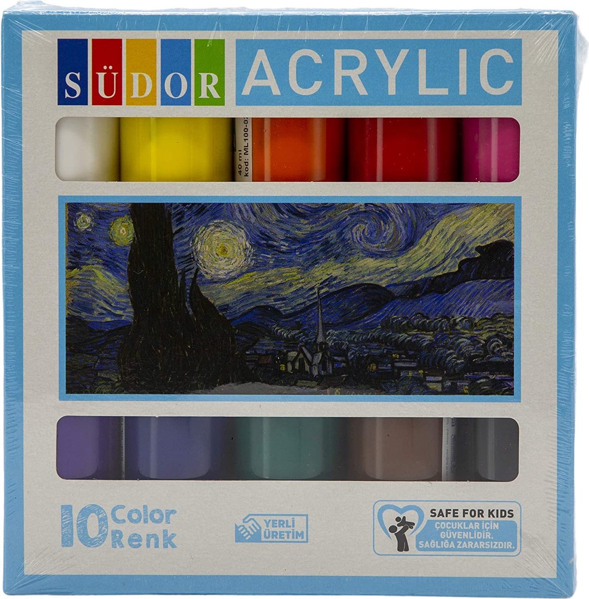 SÜDOR acrylverf set voor kinderen en volwassenen, schoolverf set 10 kleuren elk 40ml, houtverf, universele verf voor hout, steen, canvas, paaseieren (10x40ml) — afbeelding 2