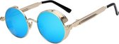 KIMU ronde zonnebril blauw spiegelglazen steampunk vintage - goud